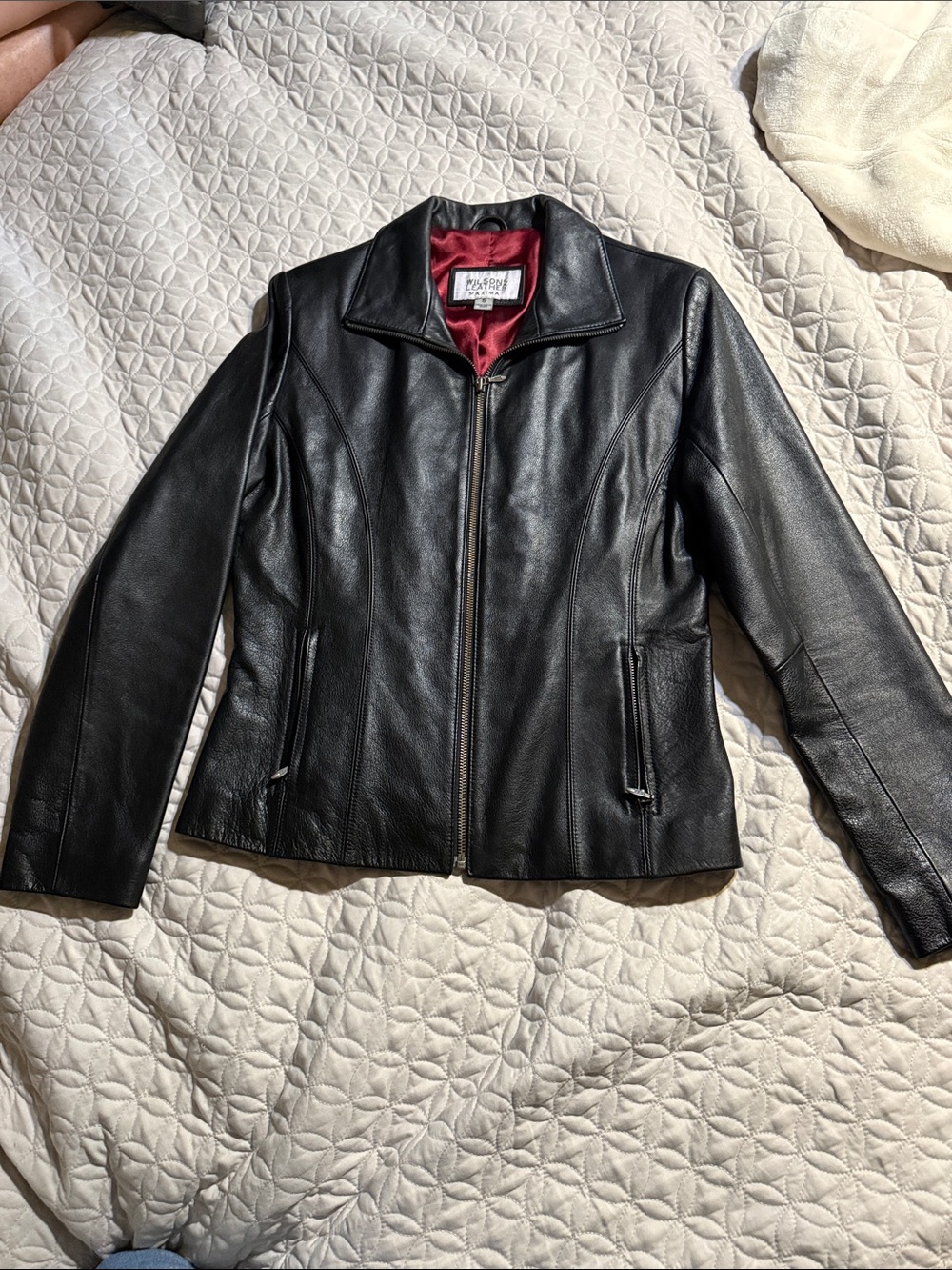 Vintage black leather zip up jacket